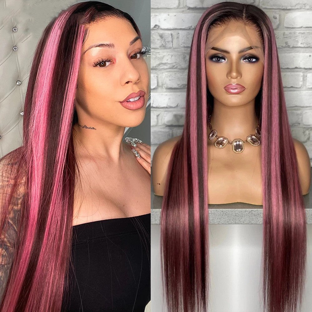 Straight Pink Highlight Lace Front Wig