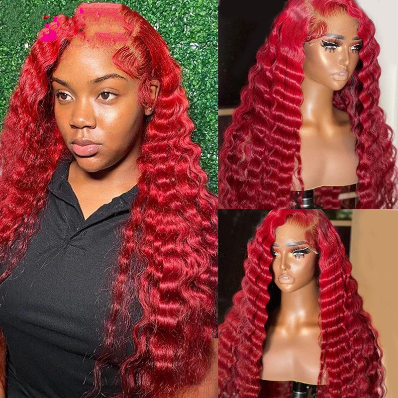New Arrival Red Deep Wave Lace Front Wig