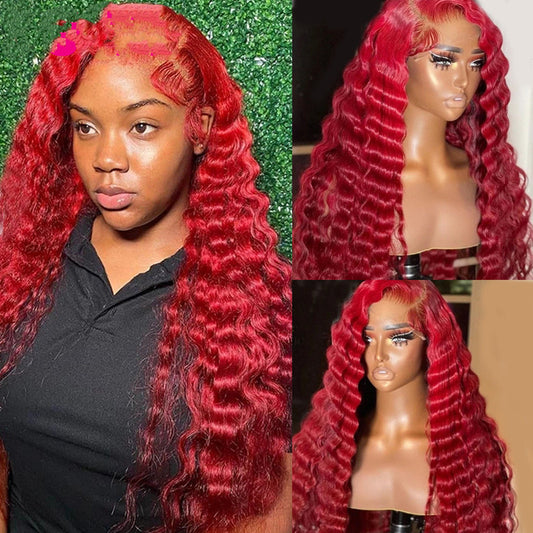 New Arrival Red Deep Wave Lace Front Wig