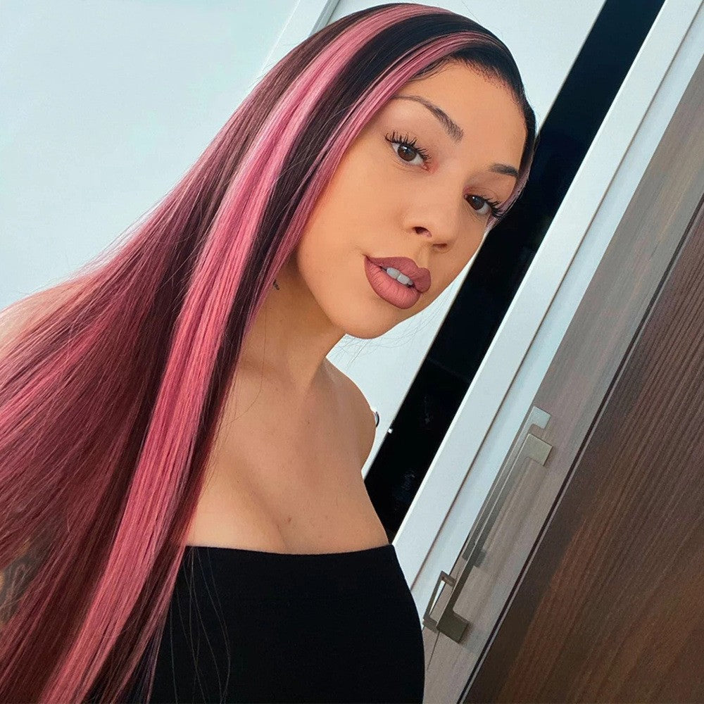Straight Pink Highlight Lace Front Wig