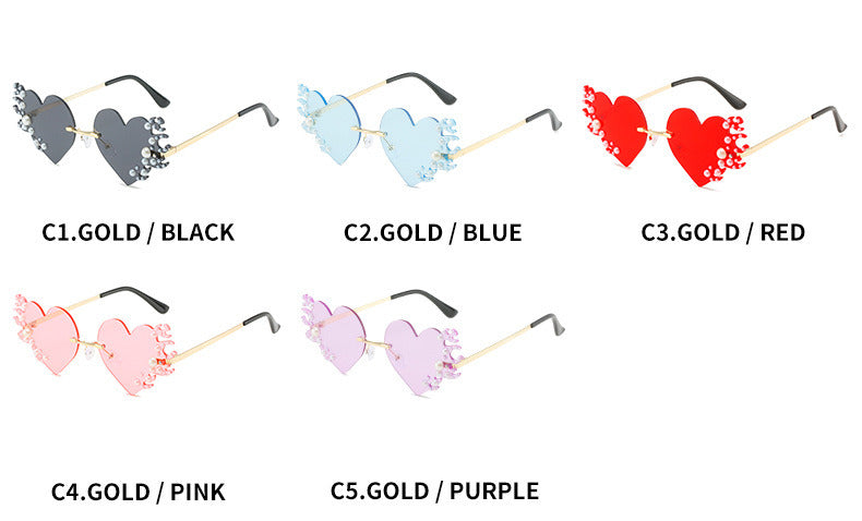 Fashion Heart Shape Sunglasses Women Rimless Sunglass Vintage Sun Glasses Female Eyewear UV400 Ocean Lens Luxury Shades