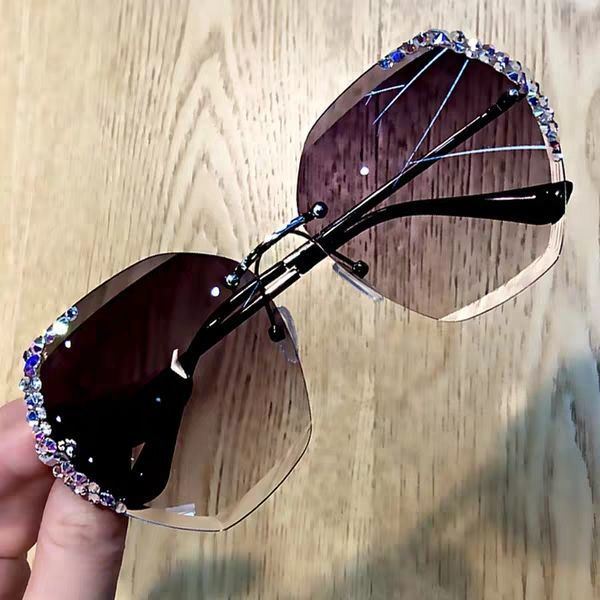 Women's Rimless Crystal Cut Sunglasses