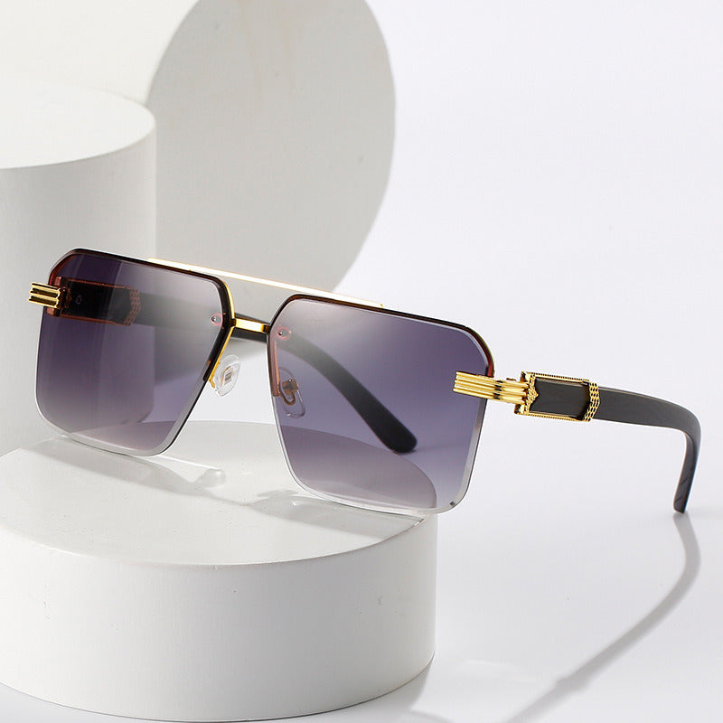 Women Sunglasses Fashion Square Sunglass Wood Grain Mirror Legs Sun Glasses Retro Double Bridge UV400 Shades Eyewear
