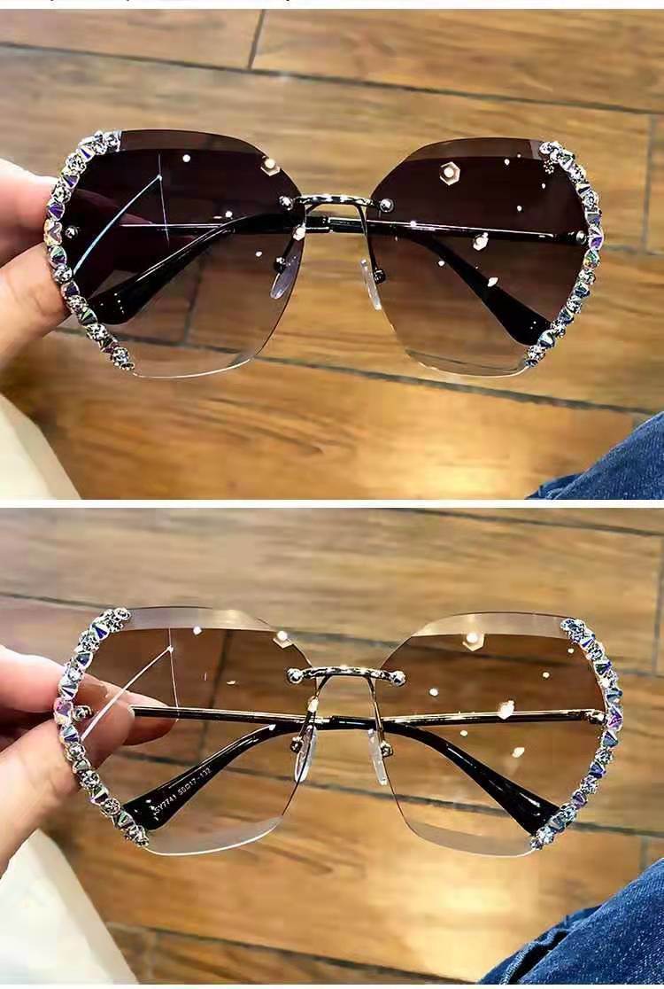 Women's Rimless Crystal Cut Sunglasses