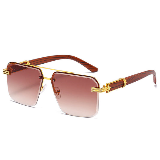 Women Sunglasses Fashion Square Sunglass Wood Grain Mirror Legs Sun Glasses Retro Double Bridge UV400 Shades Eyewear